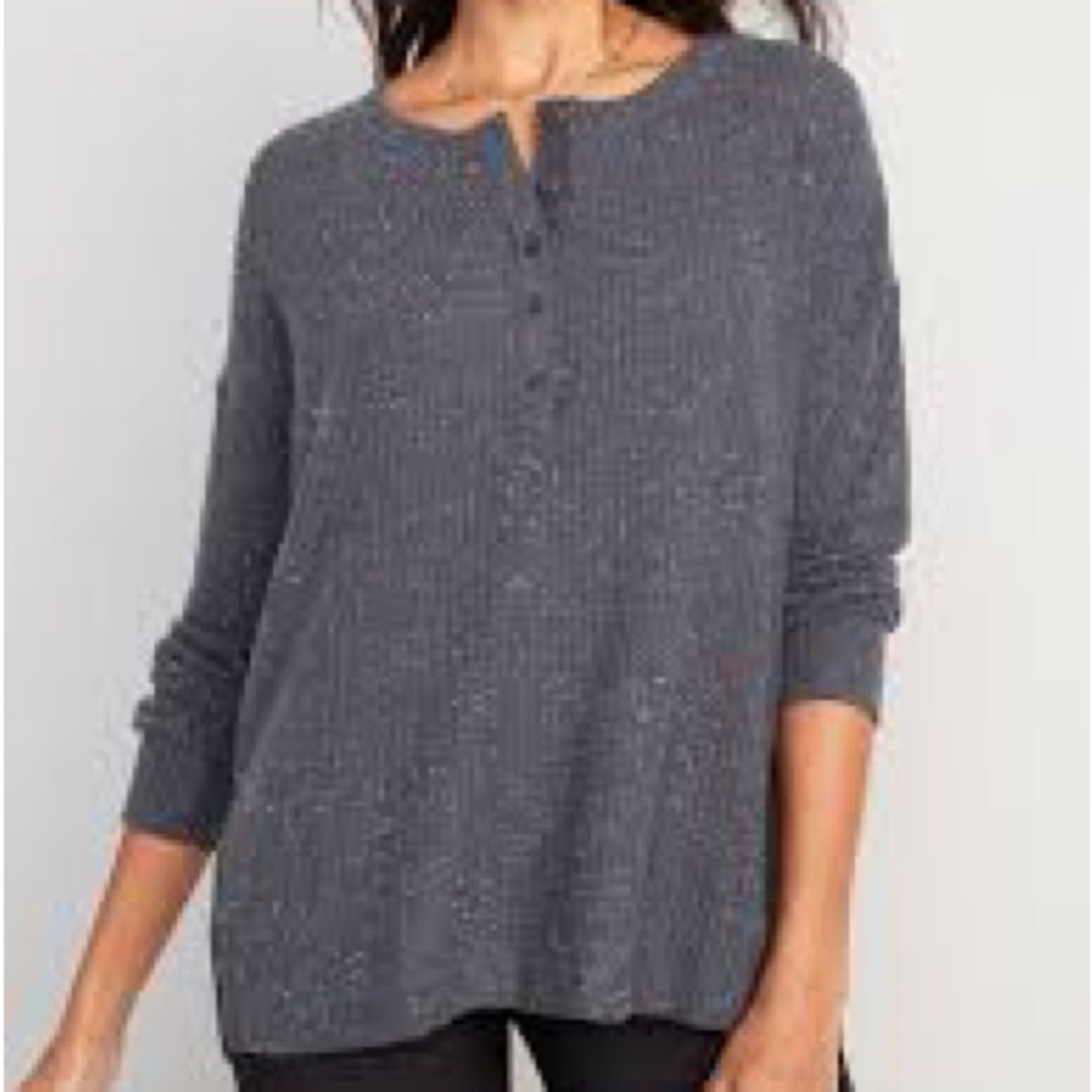 Old Navy Gray Women’s Long Sleeve Speckled Heather Tunic Henley Shirt